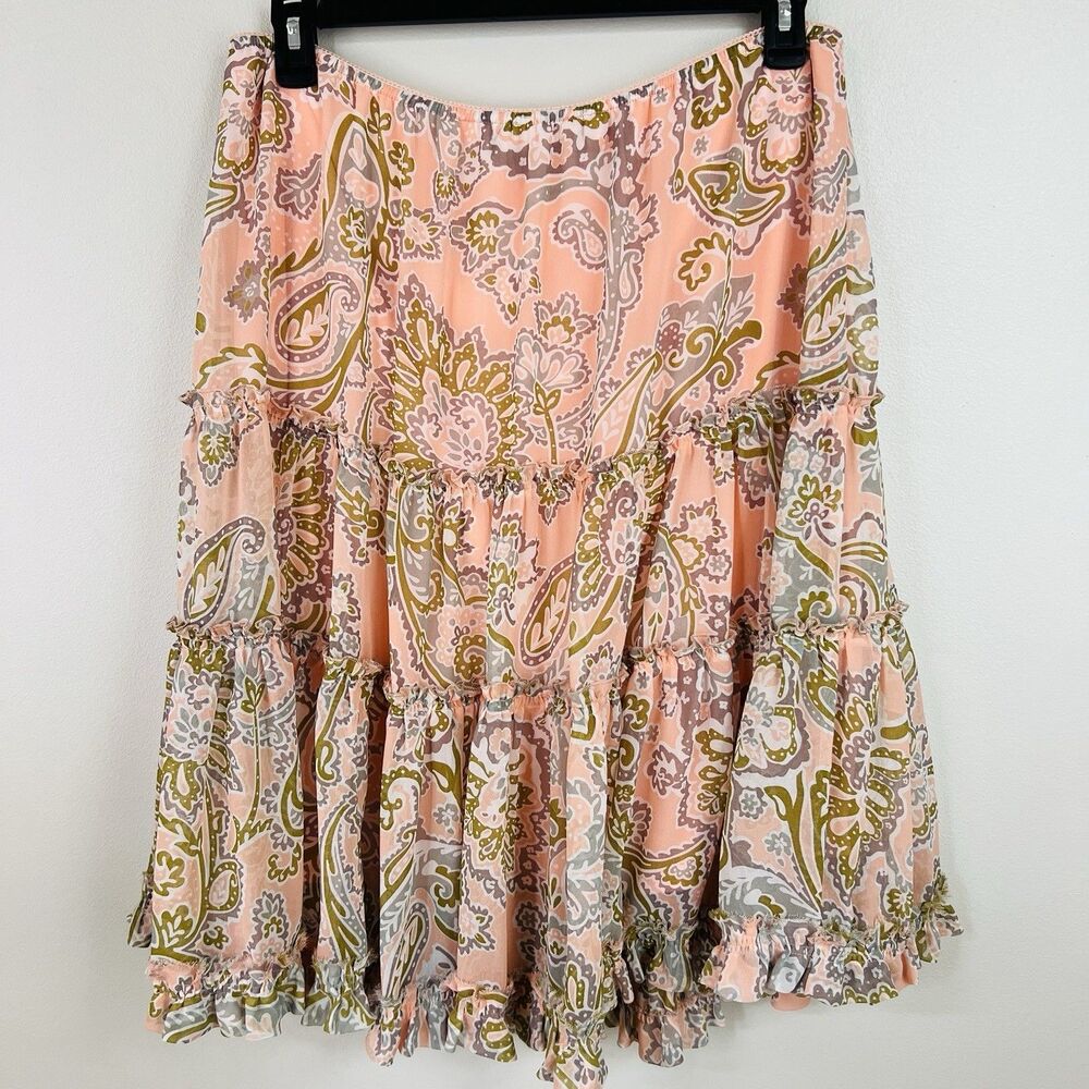 Chadwicks of Boston Peach Paisley Tiered Flowy Lined Skirt Cottagecore Size XL - Picture 7 of 9